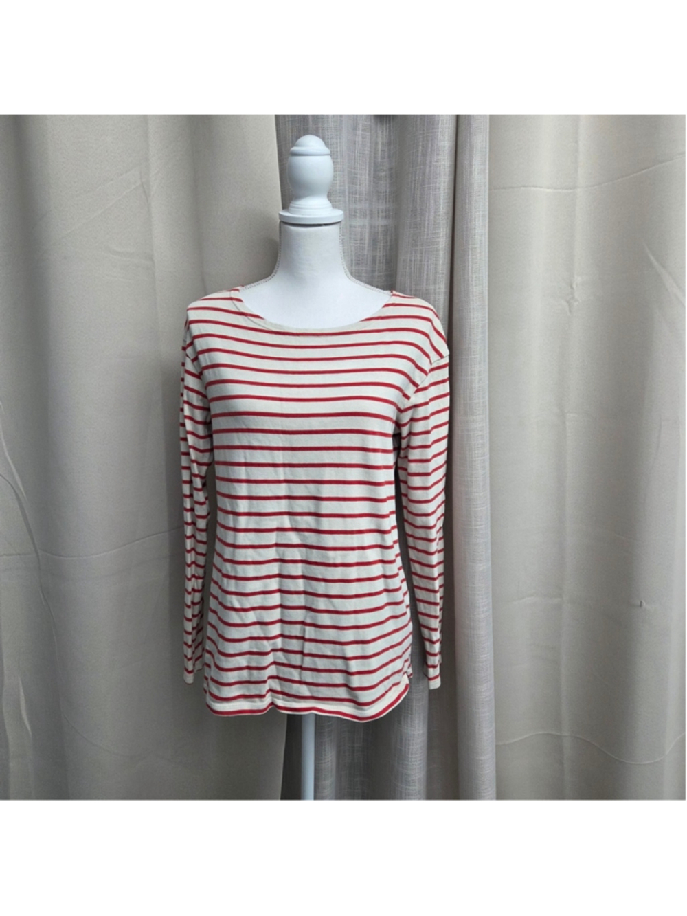 Old Navy Red White Striped Boat Neck Long Sleeve Mariner Top Tee Shirt Size M
